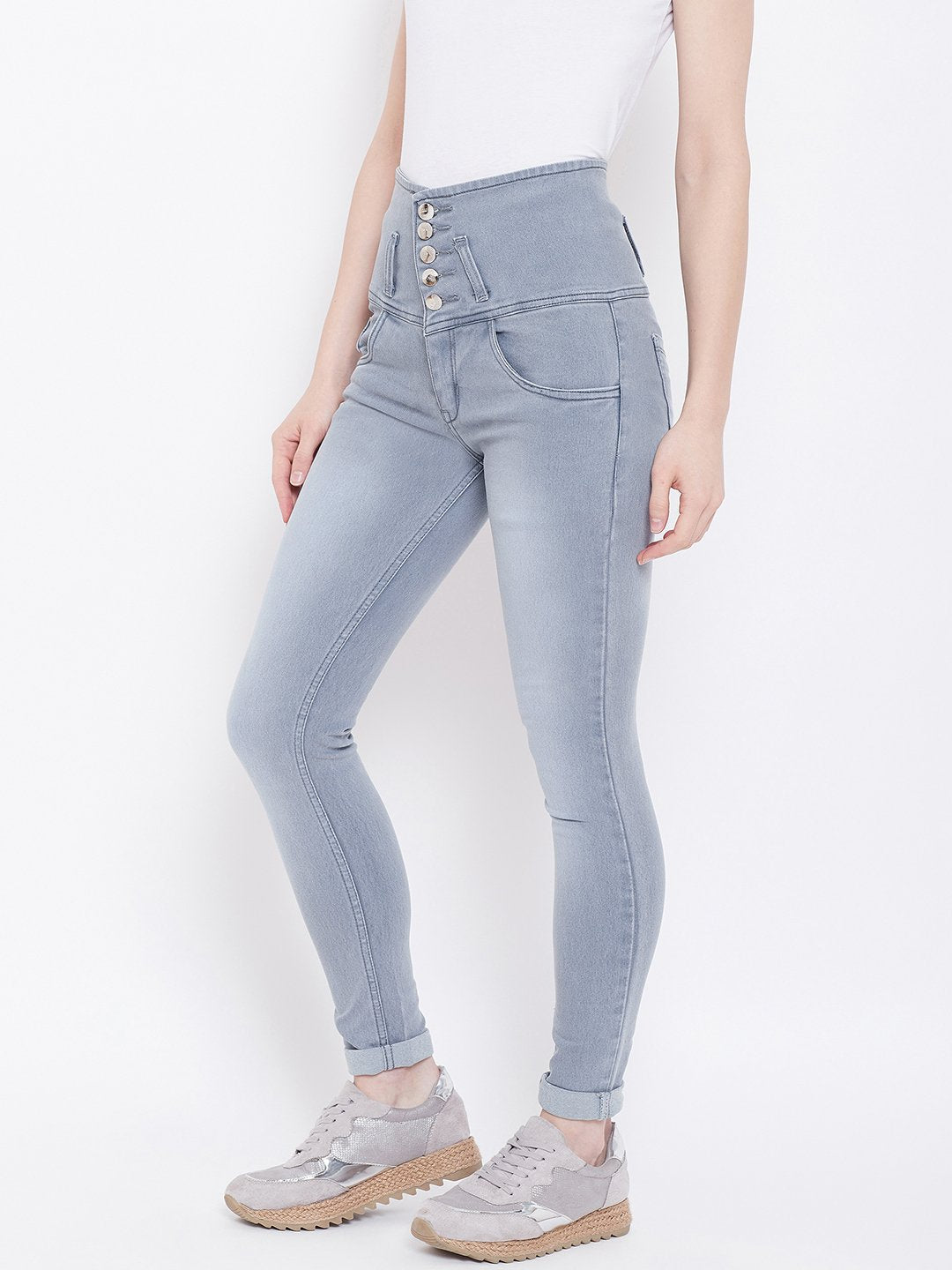 High Waist 5 button Grey Jeans - NiftyJeans