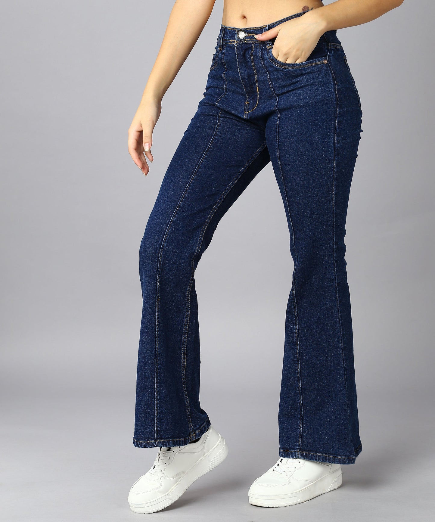 High Waist Bell Bottom Blue Jeans - NiftyJeans
