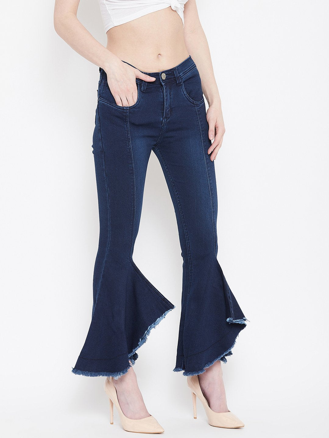 High Waist Flared Basic Blue Jeans - NiftyJeans