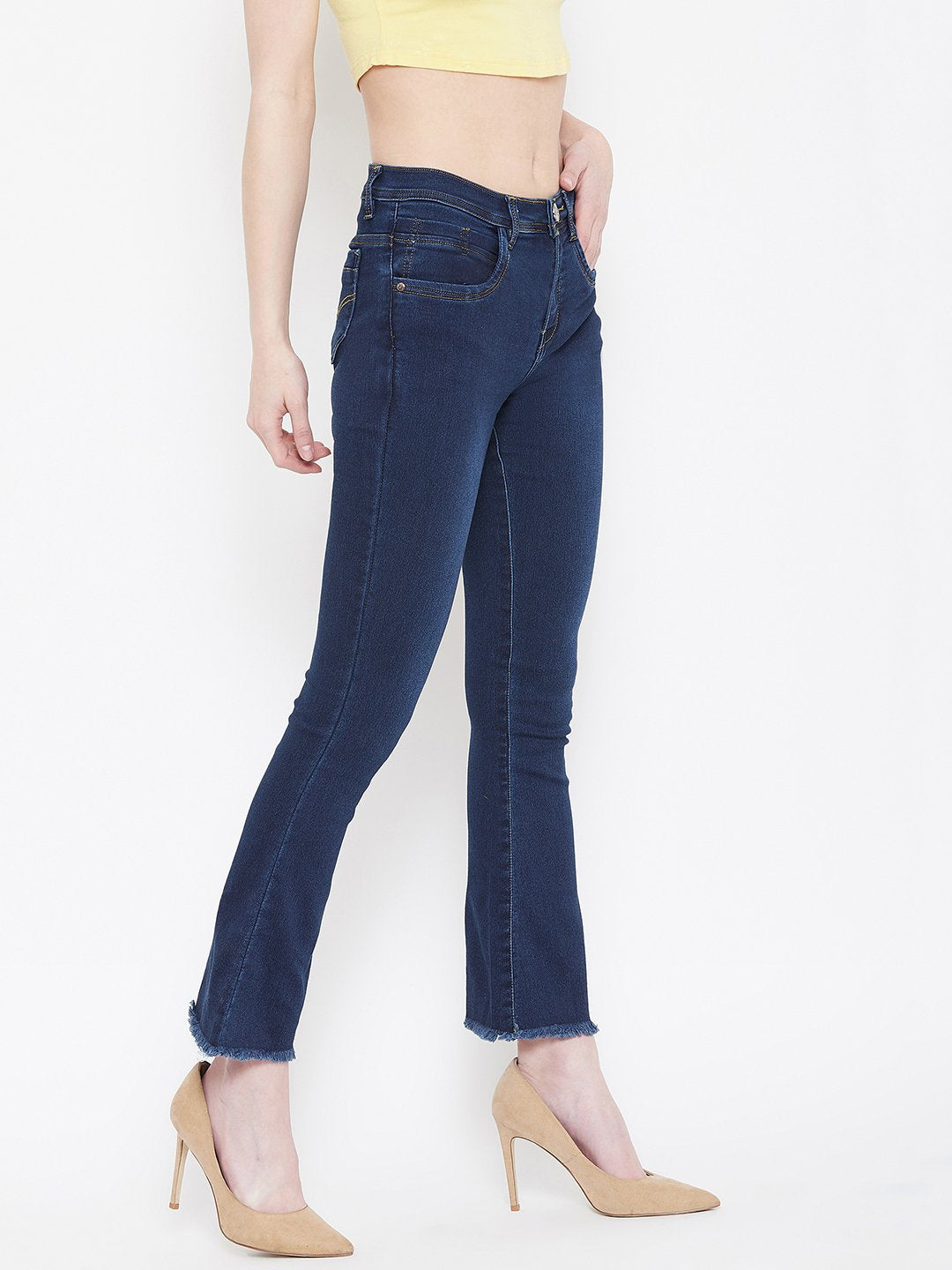 High Waist Boot Cut Basic Blue Jeans - NiftyJeans