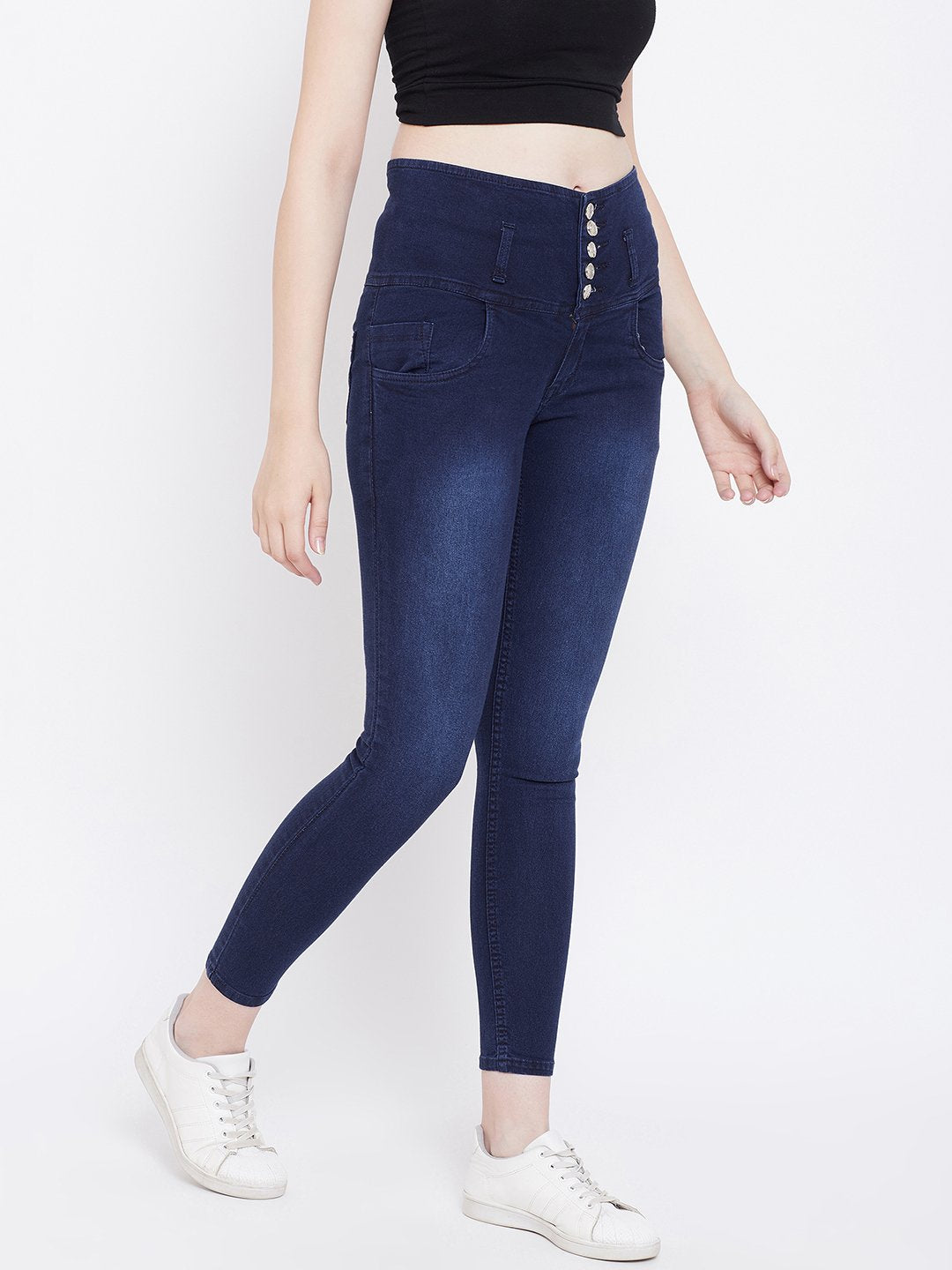 High Waist 5 button Blue Jeans - NiftyJeans