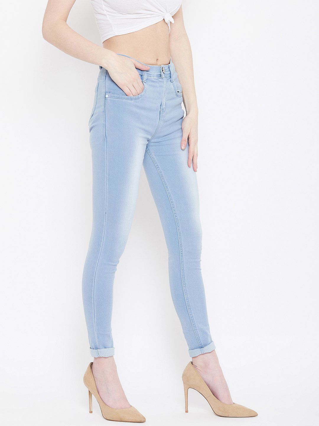 High Waist Stretchable Sky Blue Jeans - NiftyJeans