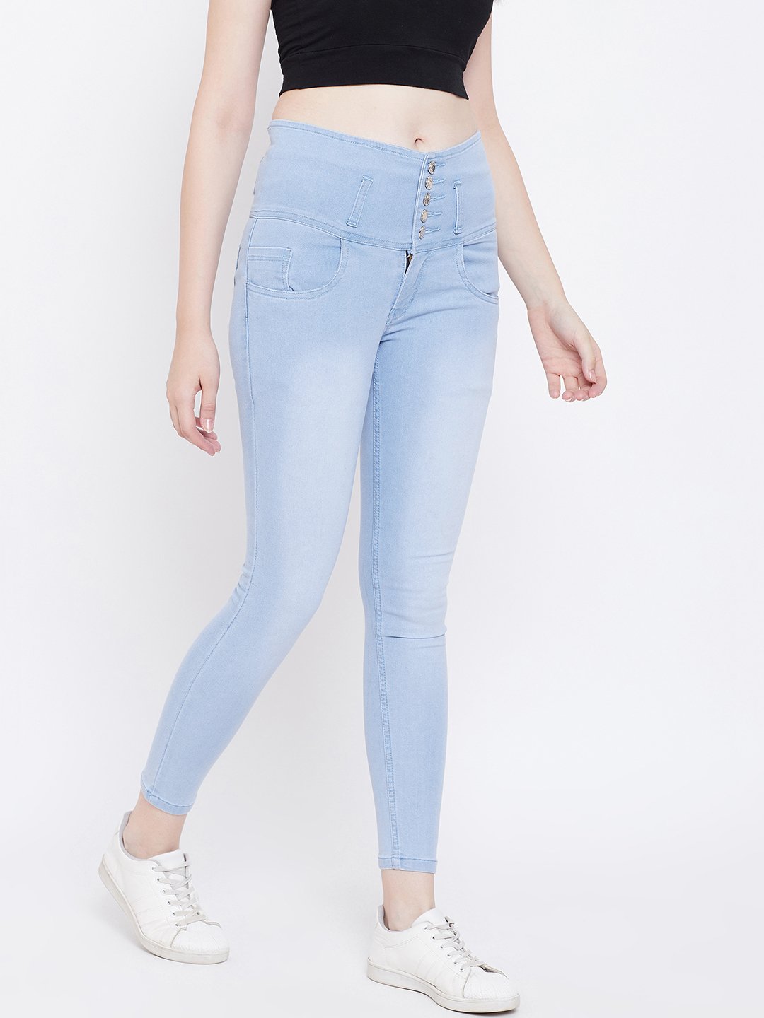 High Waist 5 button Sky Blue Jeans - NiftyJeans