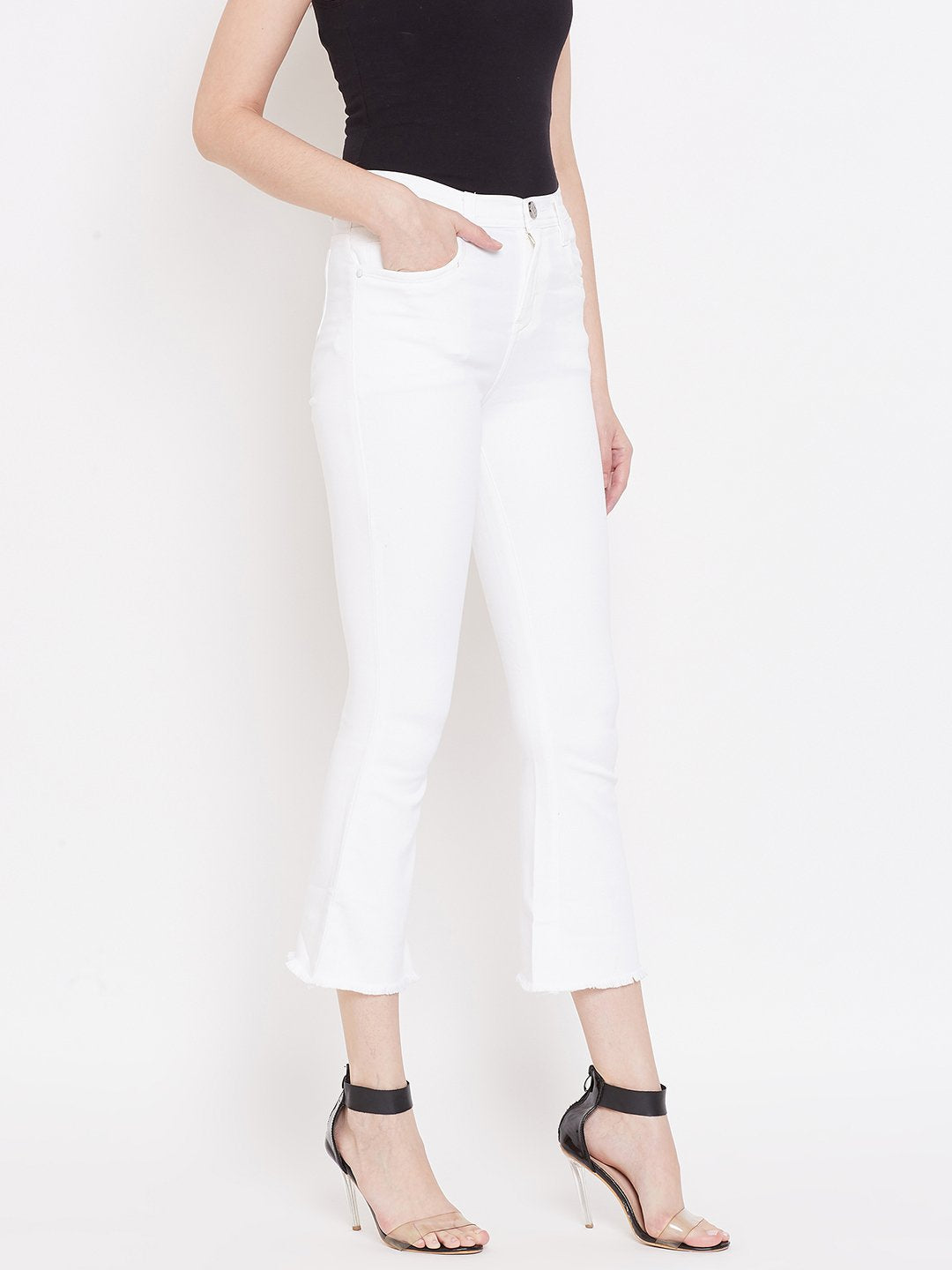 High Waist Boot Cut White Jeans - NiftyJeans