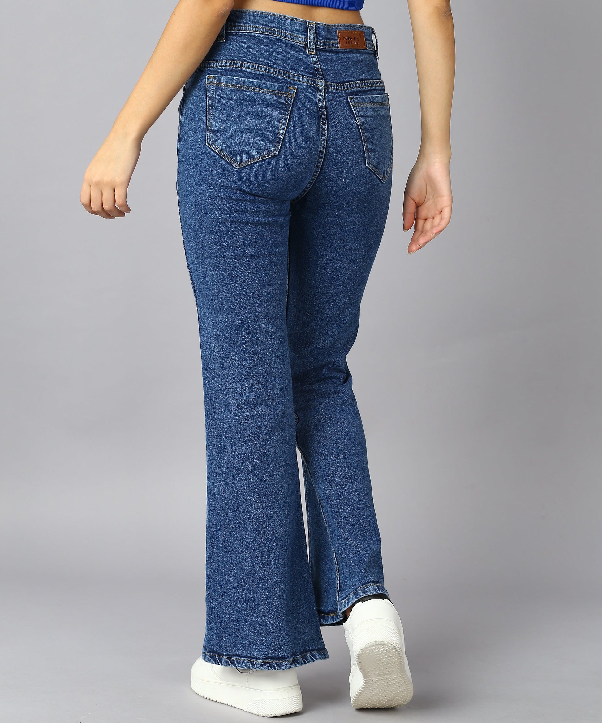 High Waist Bell Bottom Medium Blue Jeans - NiftyJeans