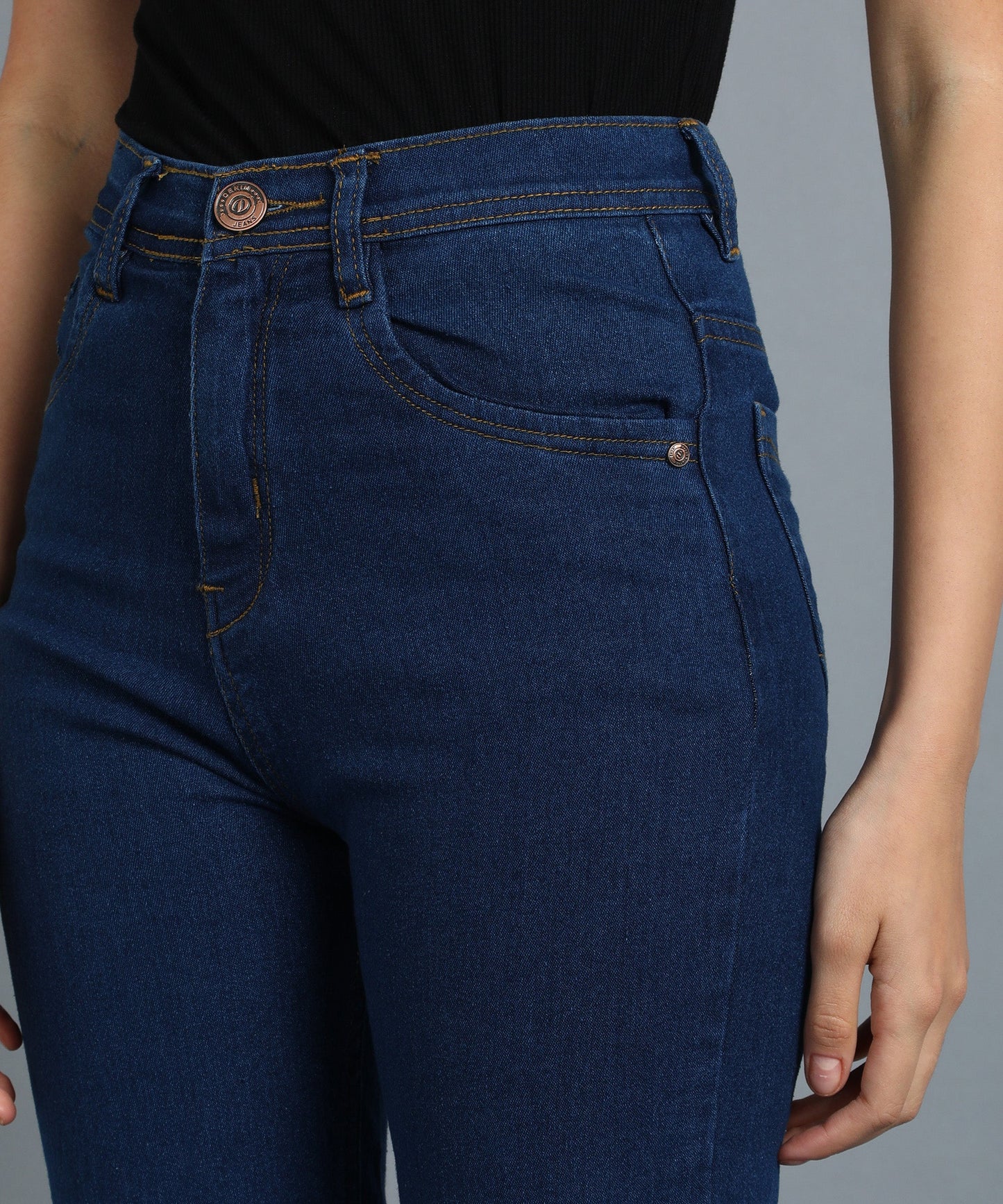 Bata Blue straight fit 5- pocket high rise jeans, clean look, zip fly with button closure, waistband with belt loops