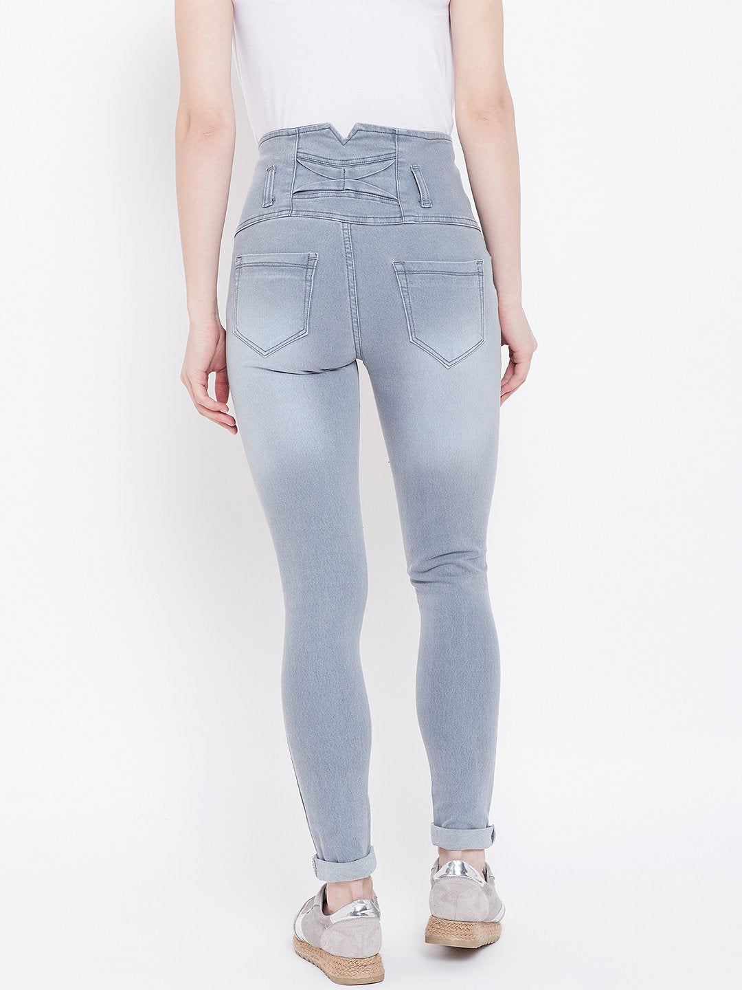 High Waist 5 button Grey Jeans - NiftyJeans