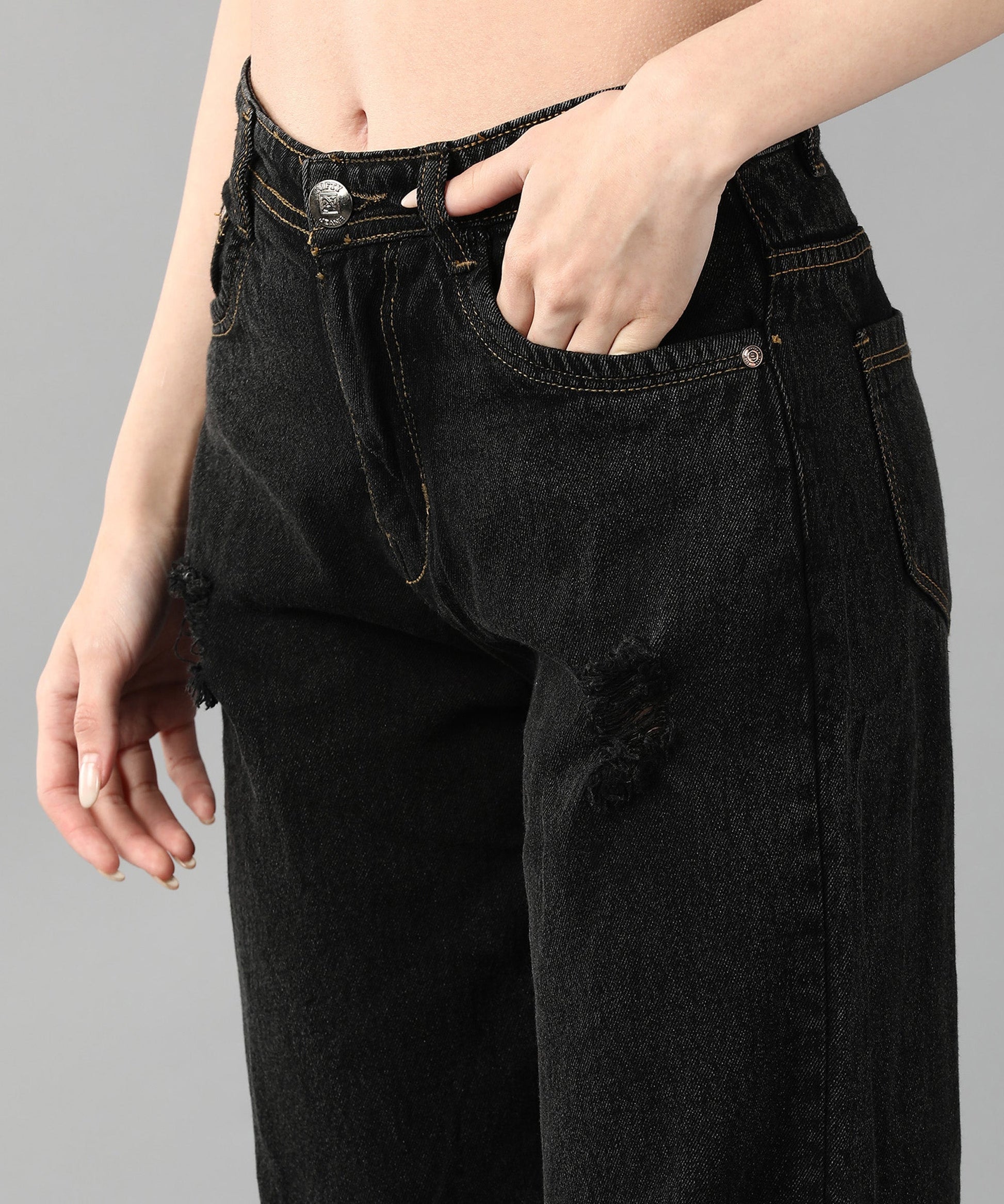 Relaxed Fit Distressed Black Jeans - NiftyJeans