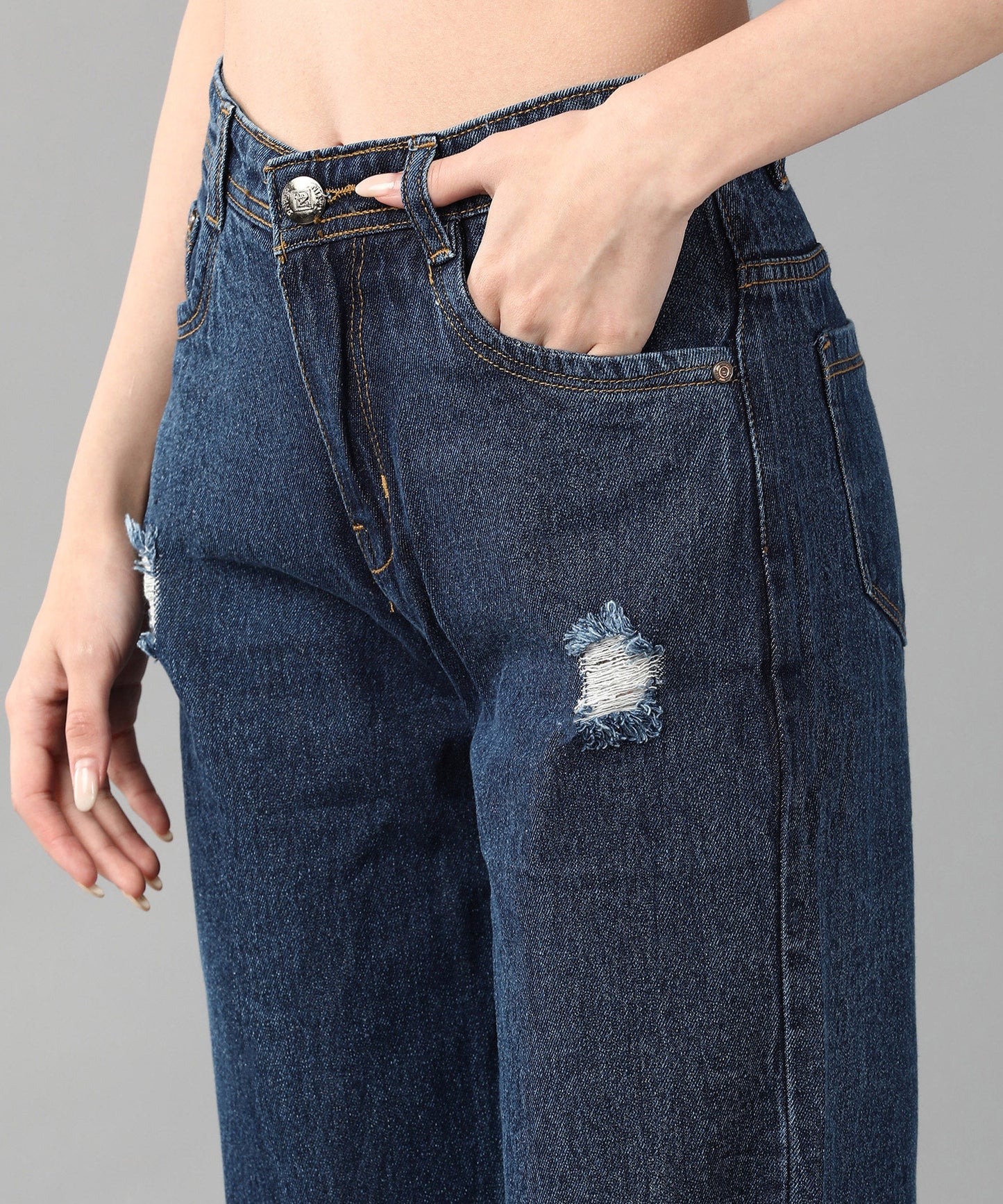 Relaxed Fit Distressed Blue Jeans - NiftyJeans
