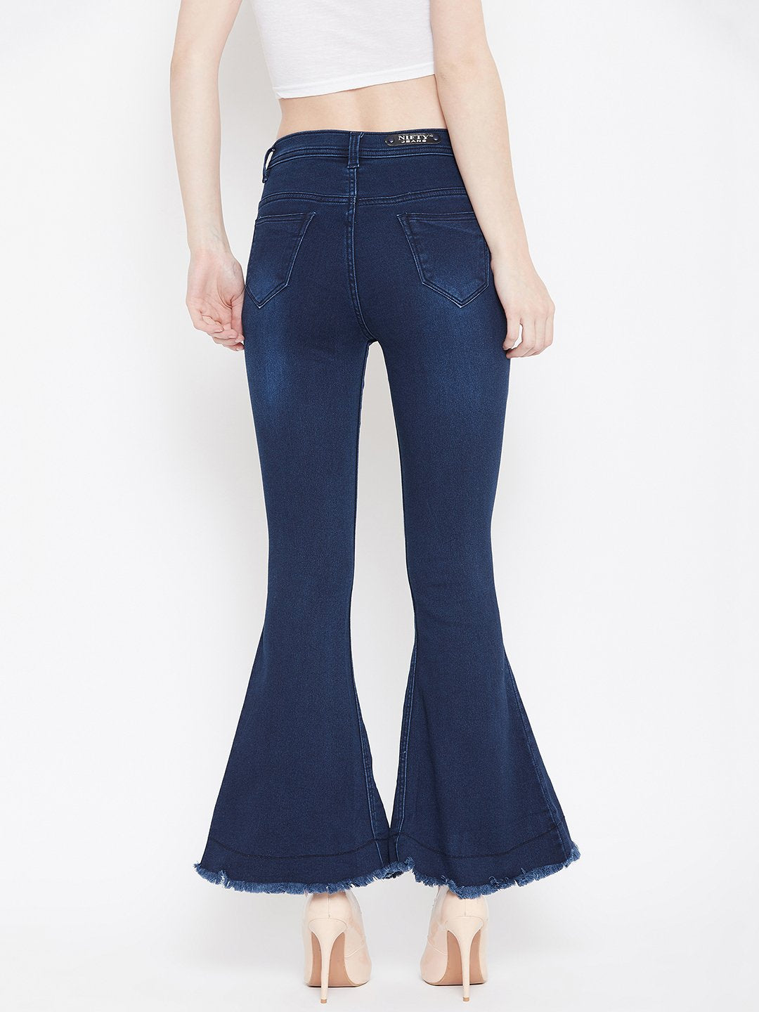 High Waist Flared Basic Blue Jeans - NiftyJeans