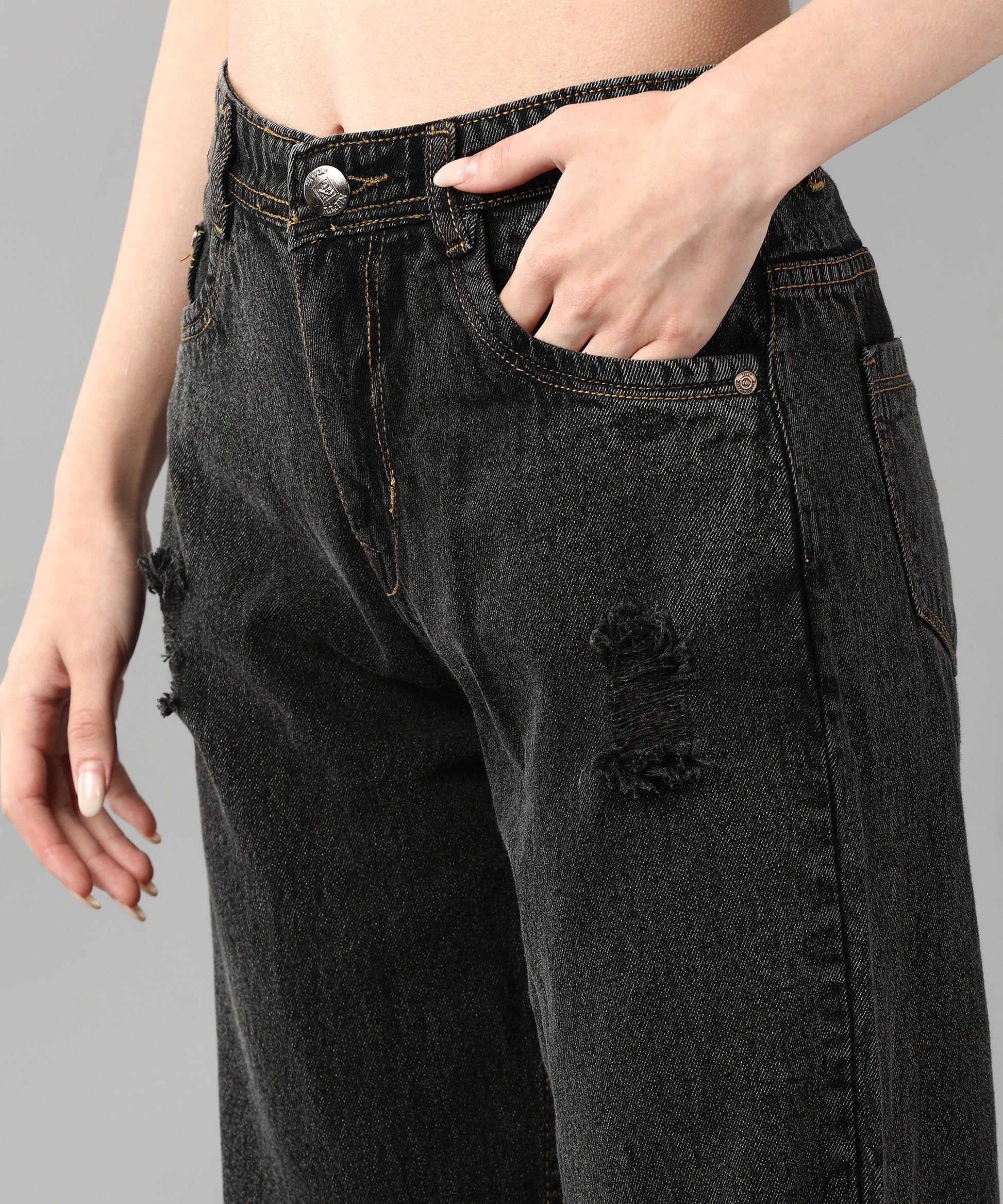 Relaxed Fit Distressed Grey Jeans - NiftyJeans