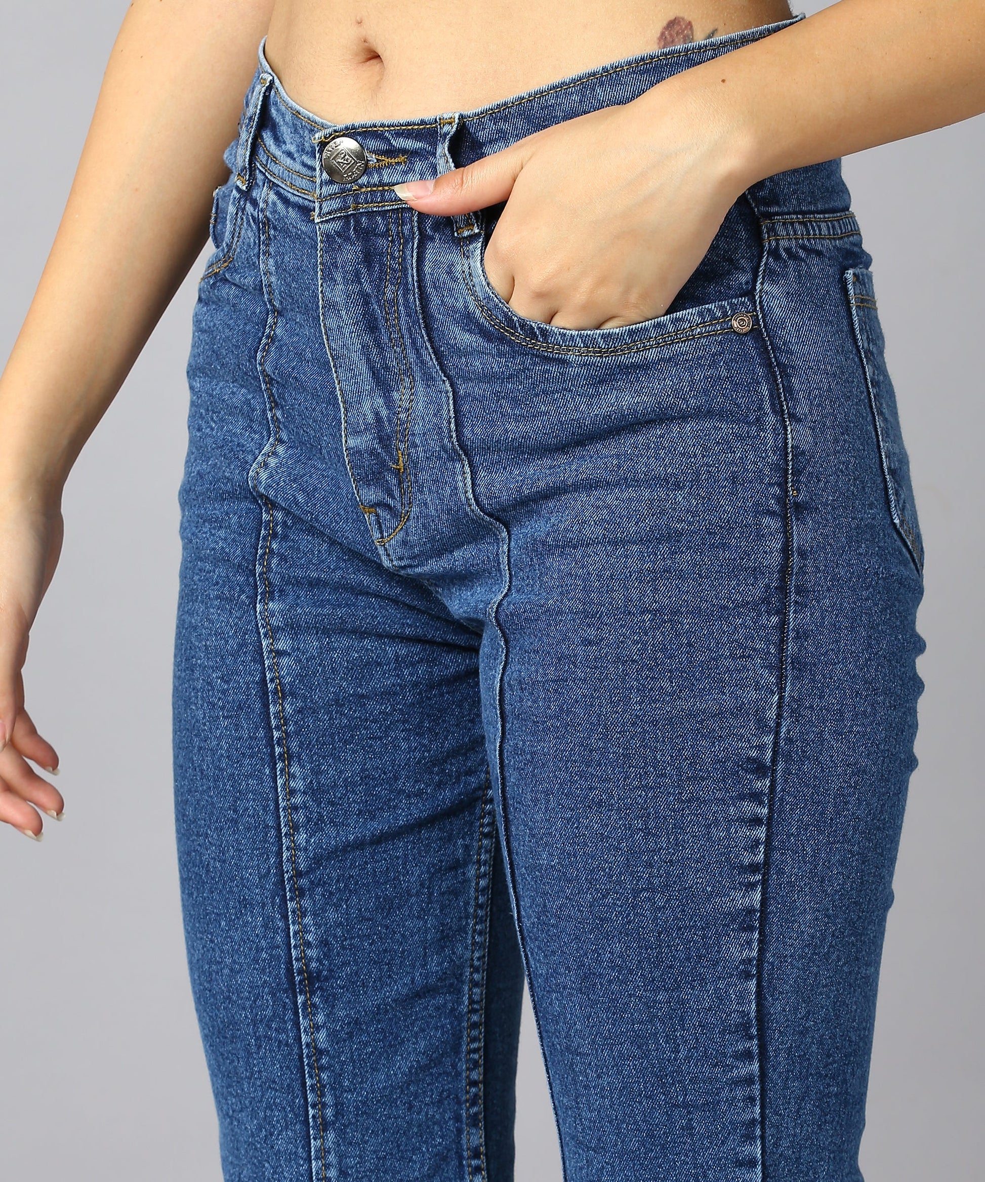 High Waist Bell Bottom Medium Blue Jeans - NiftyJeans
