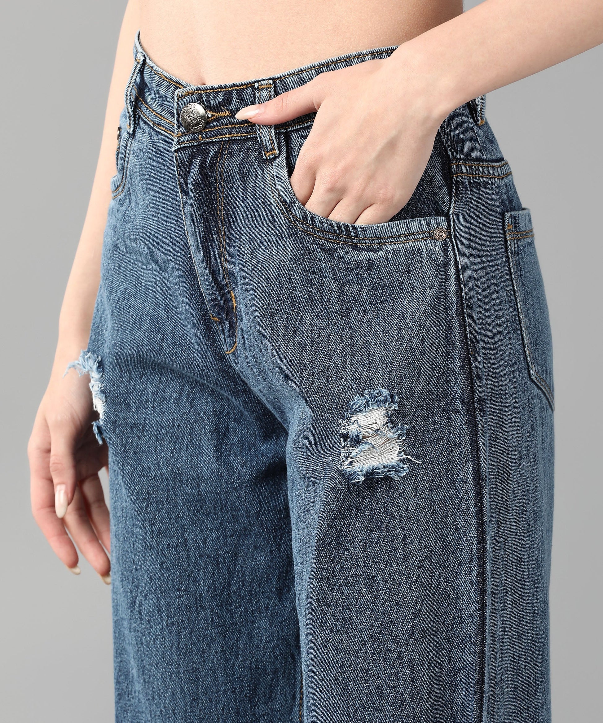 Relaxed Fit Distressed Sky Blue Jeans - NiftyJeans