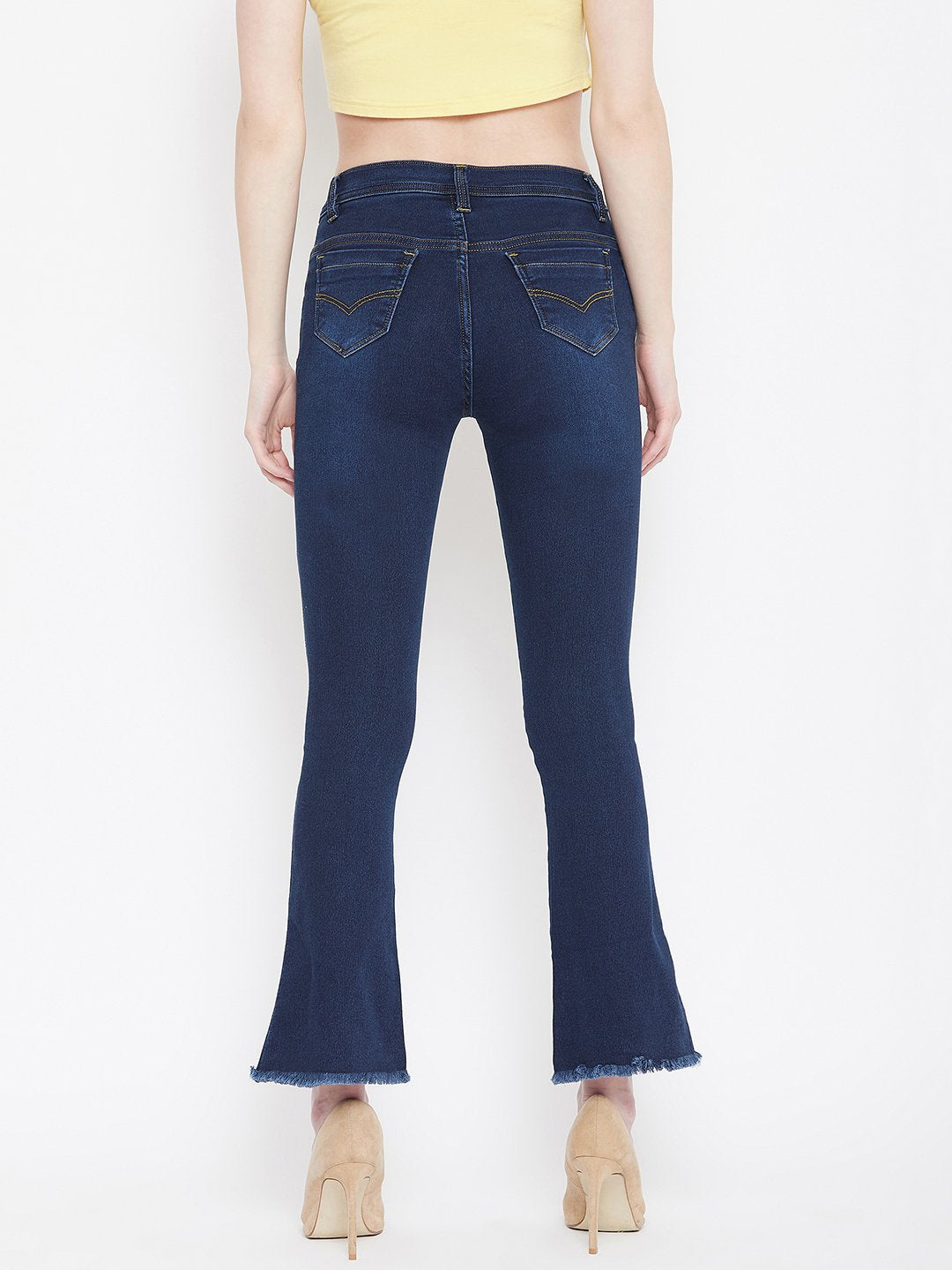 High Waist Boot Cut Basic Blue Jeans - NiftyJeans