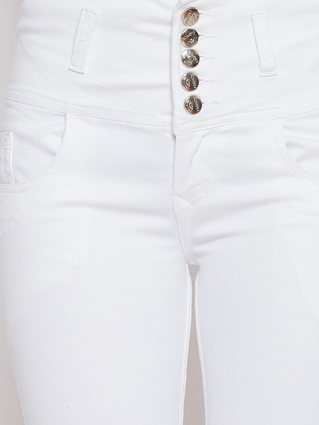 High Waist 5 button White Jeans - NiftyJeans