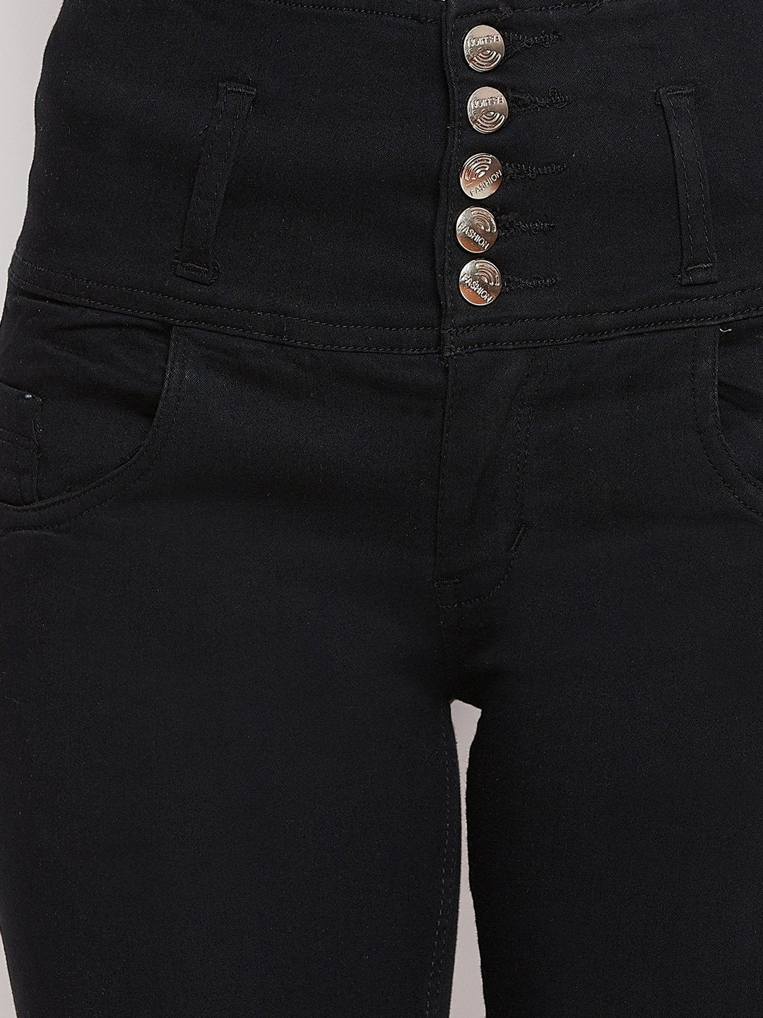High Waist 5 button Black Jeans - NiftyJeans