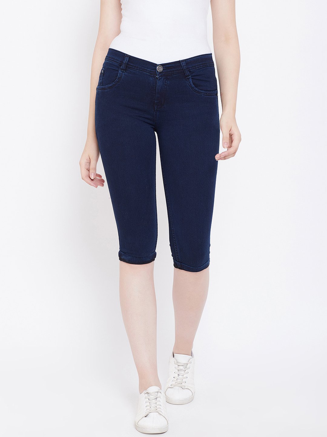 Slim Fit Stretchable Blue Capris - NiftyJeans