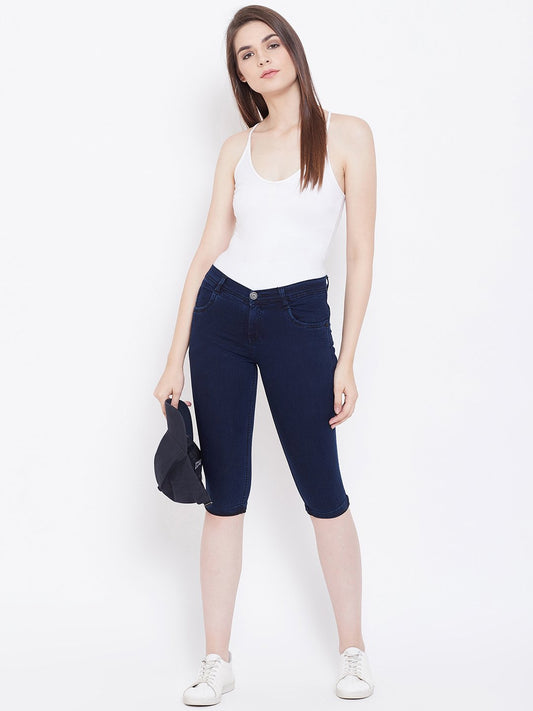 Slim Fit Stretchable Blue Capris - NiftyJeans