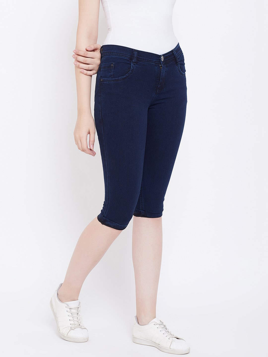 Slim Fit Stretchable Blue Capris - NiftyJeans