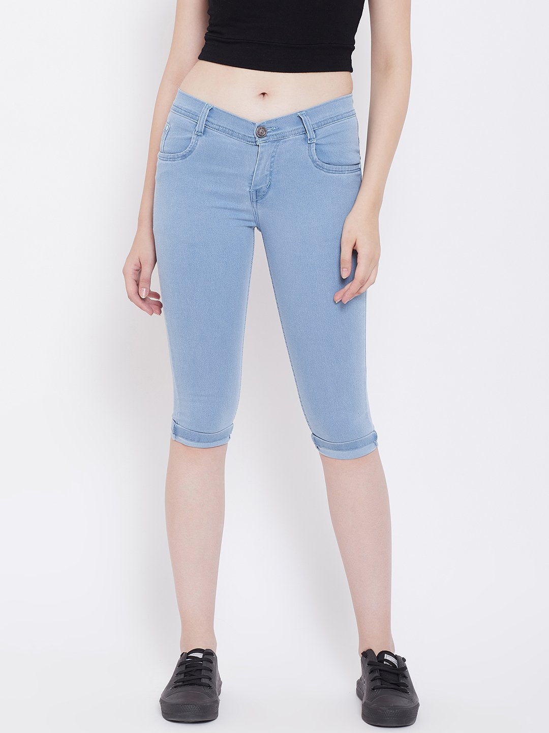 Slim Fit Stretchable Sky Blue Capris - NiftyJeans