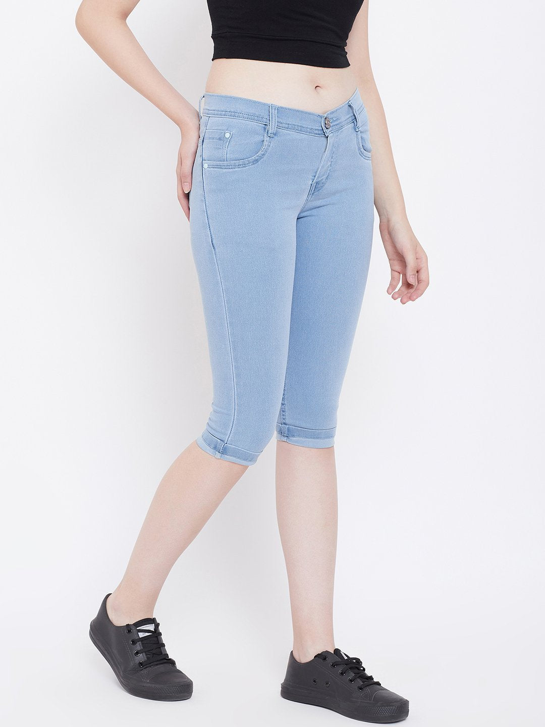 Slim Fit Stretchable Sky Blue Capris - NiftyJeans