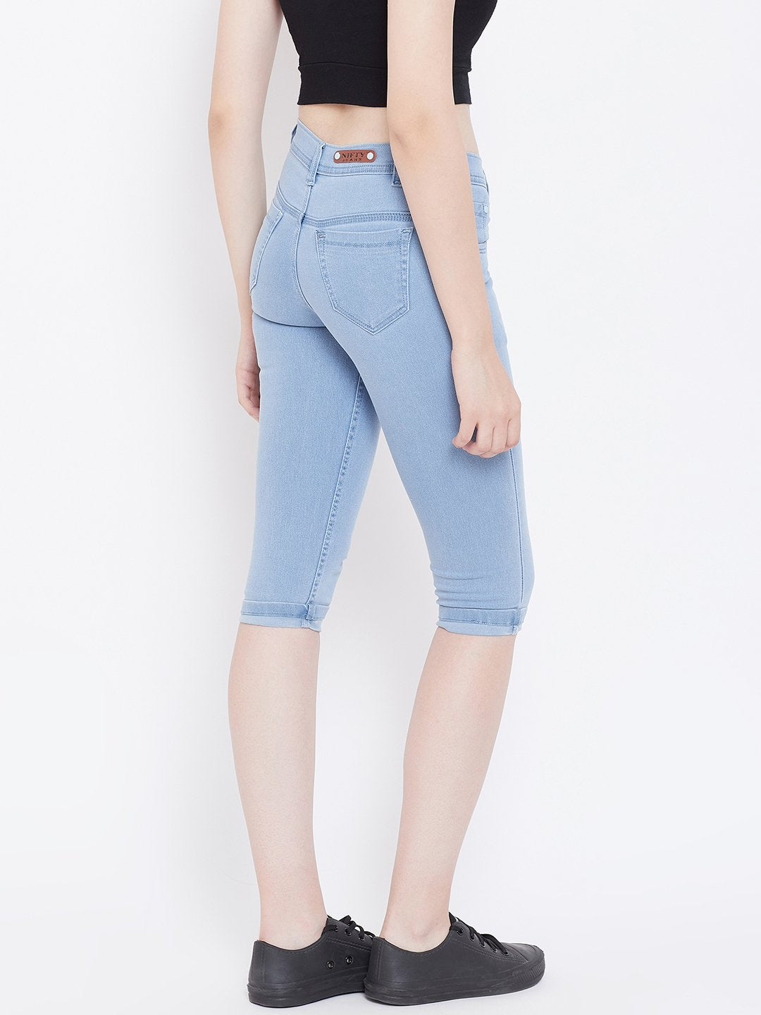 Slim Fit Stretchable Sky Blue Capris - NiftyJeans