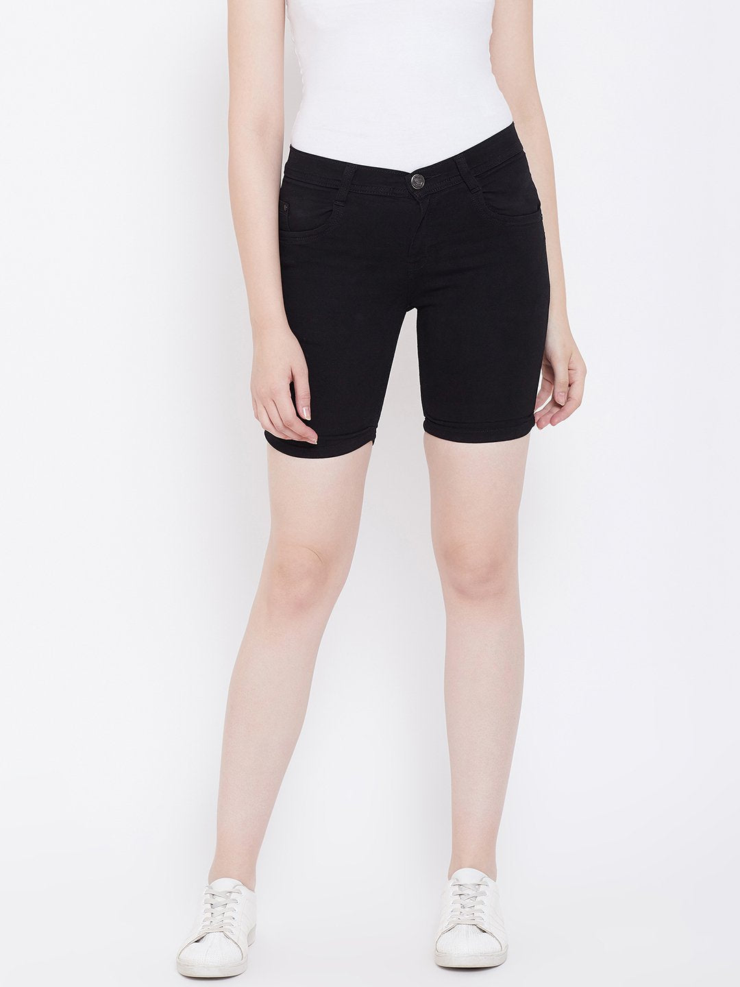 Slim Fit Stretchable Black Shorts - NiftyJeans