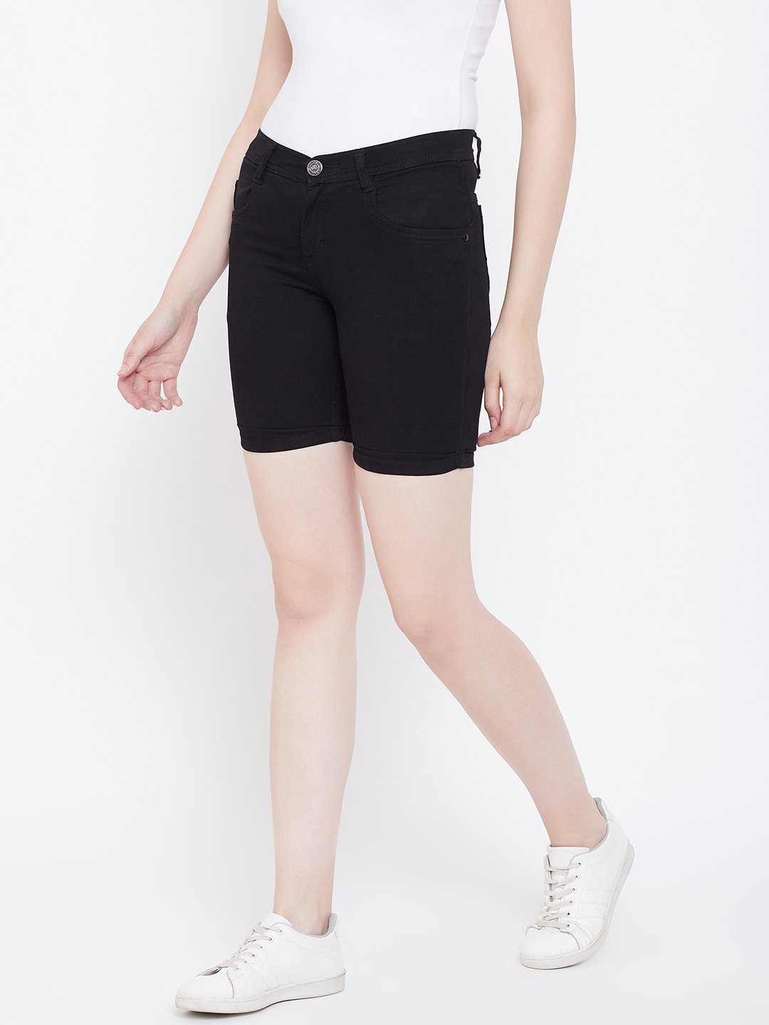 Slim Fit Stretchable Black Shorts - NiftyJeans
