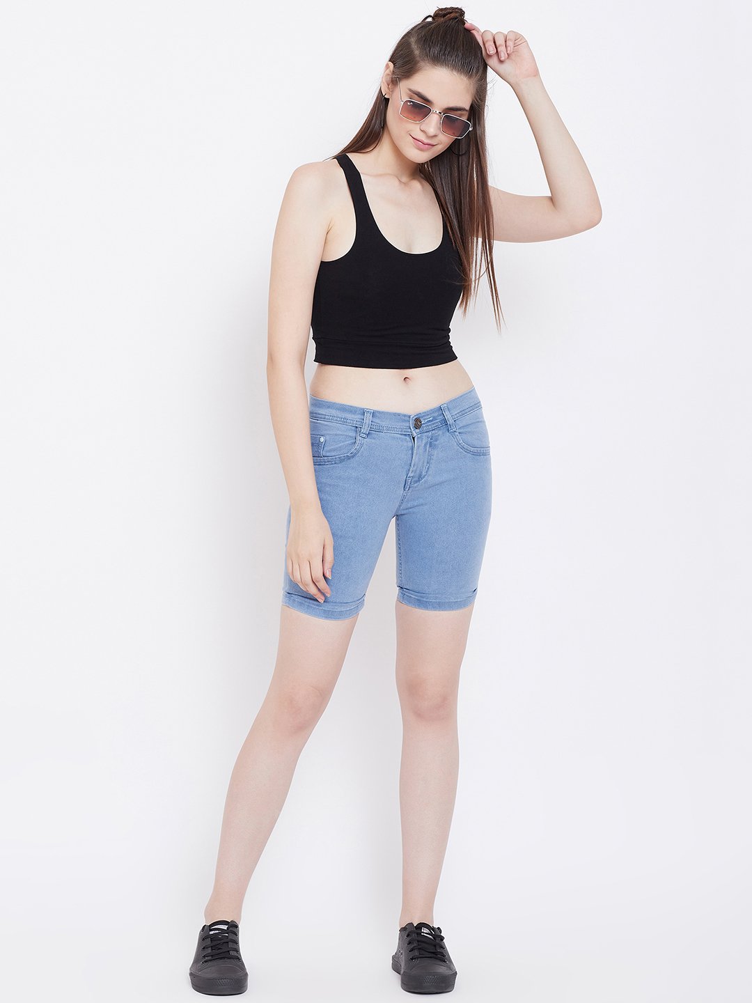 Slim Fit Stretchable Sky Blue Shorts - NiftyJeans