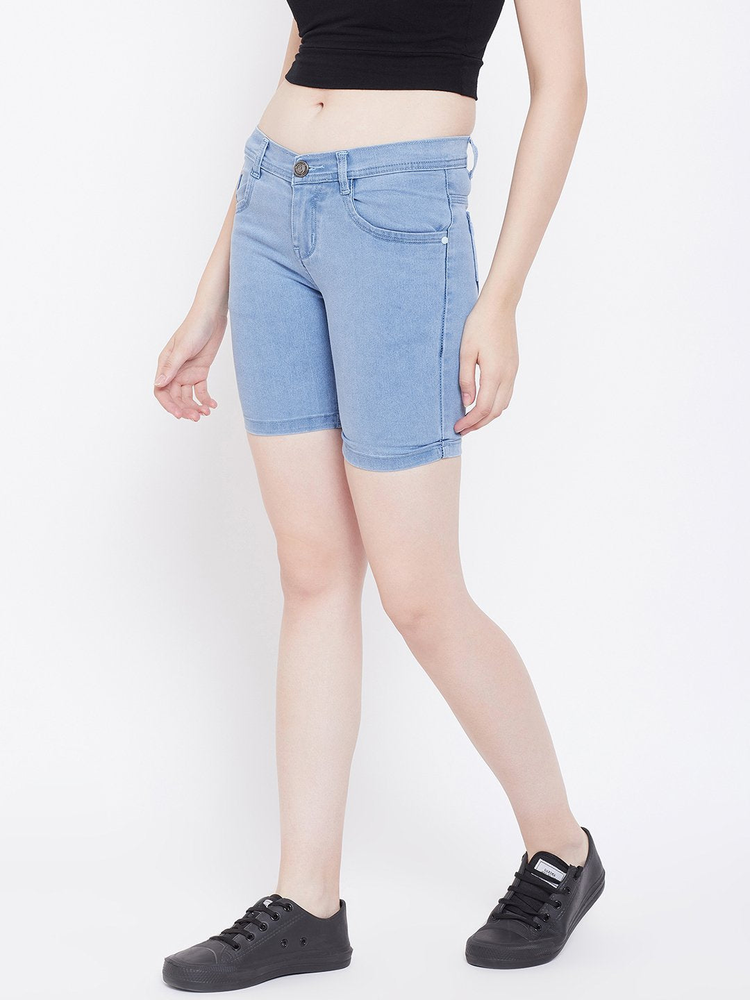 Slim Fit Stretchable Sky Blue Shorts - NiftyJeans