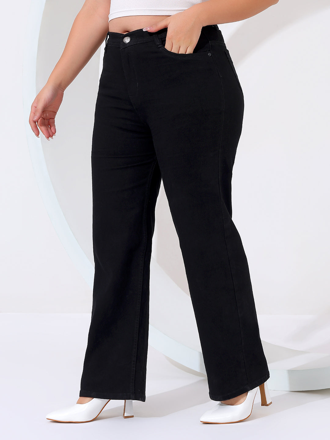 Plus size straight fit jeans knitted fabric