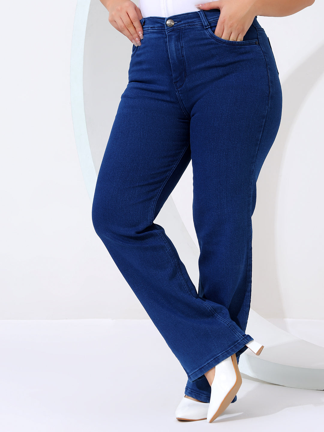 Plus size straight fit jeans knitted fabric
