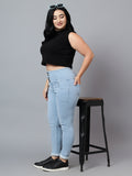 Plus Size High Waist 5 Button Jeans Knitted Fabric