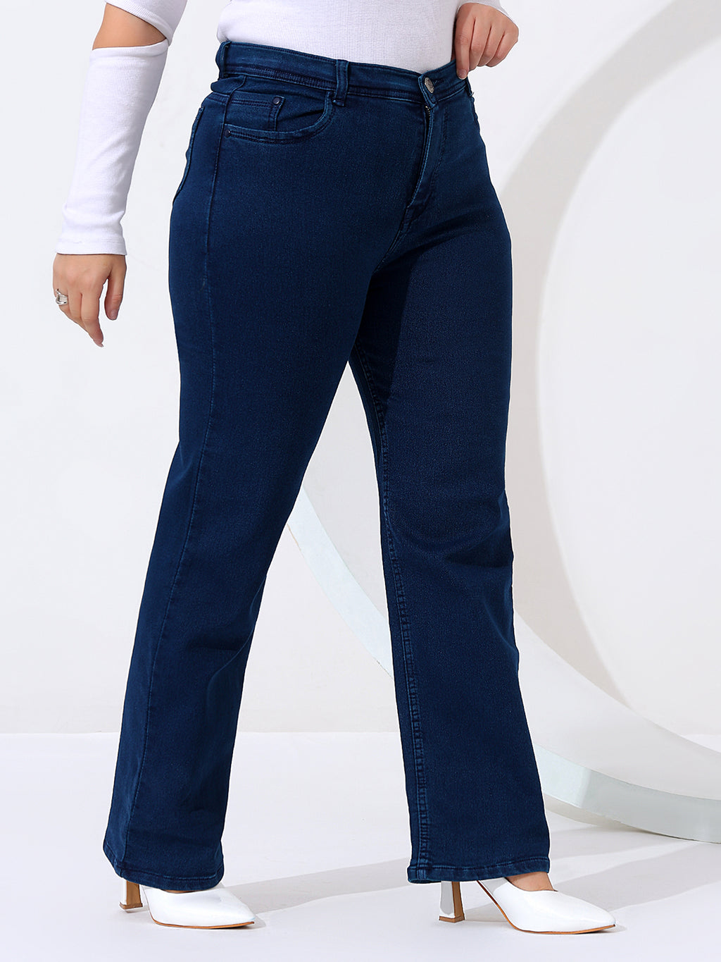 Plus size straight fit jeans knitted fabric