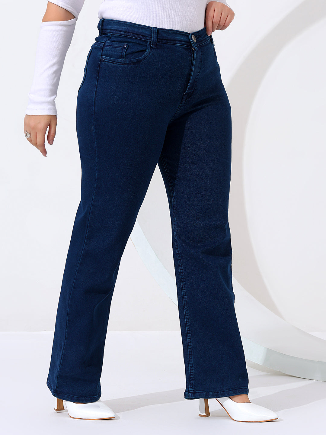 Plus size straight fit jeans knitted fabric