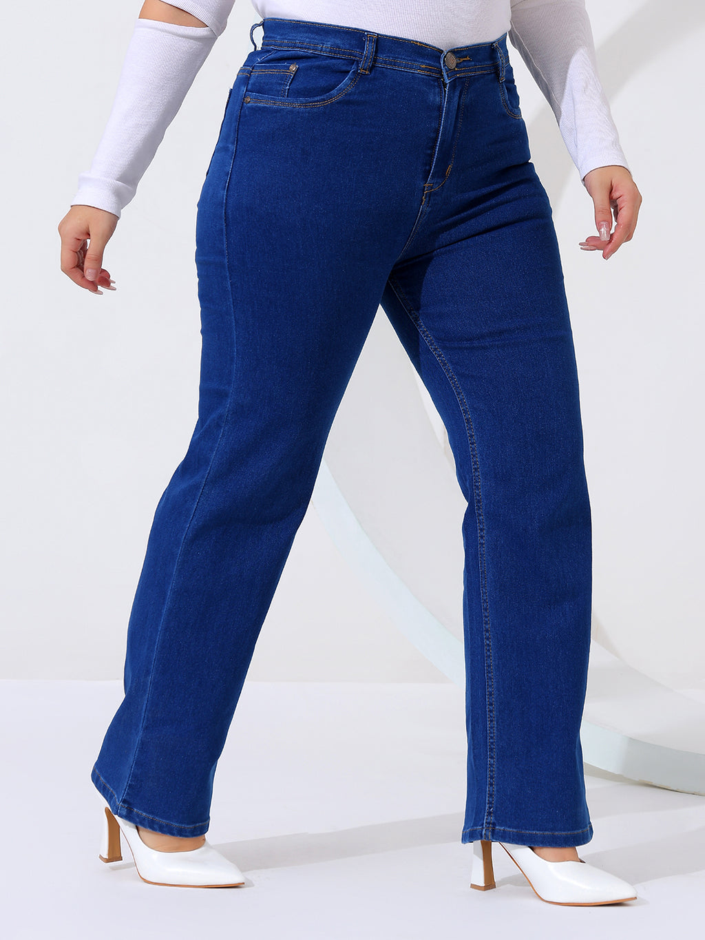 Plus size straight fit jeans satin weave