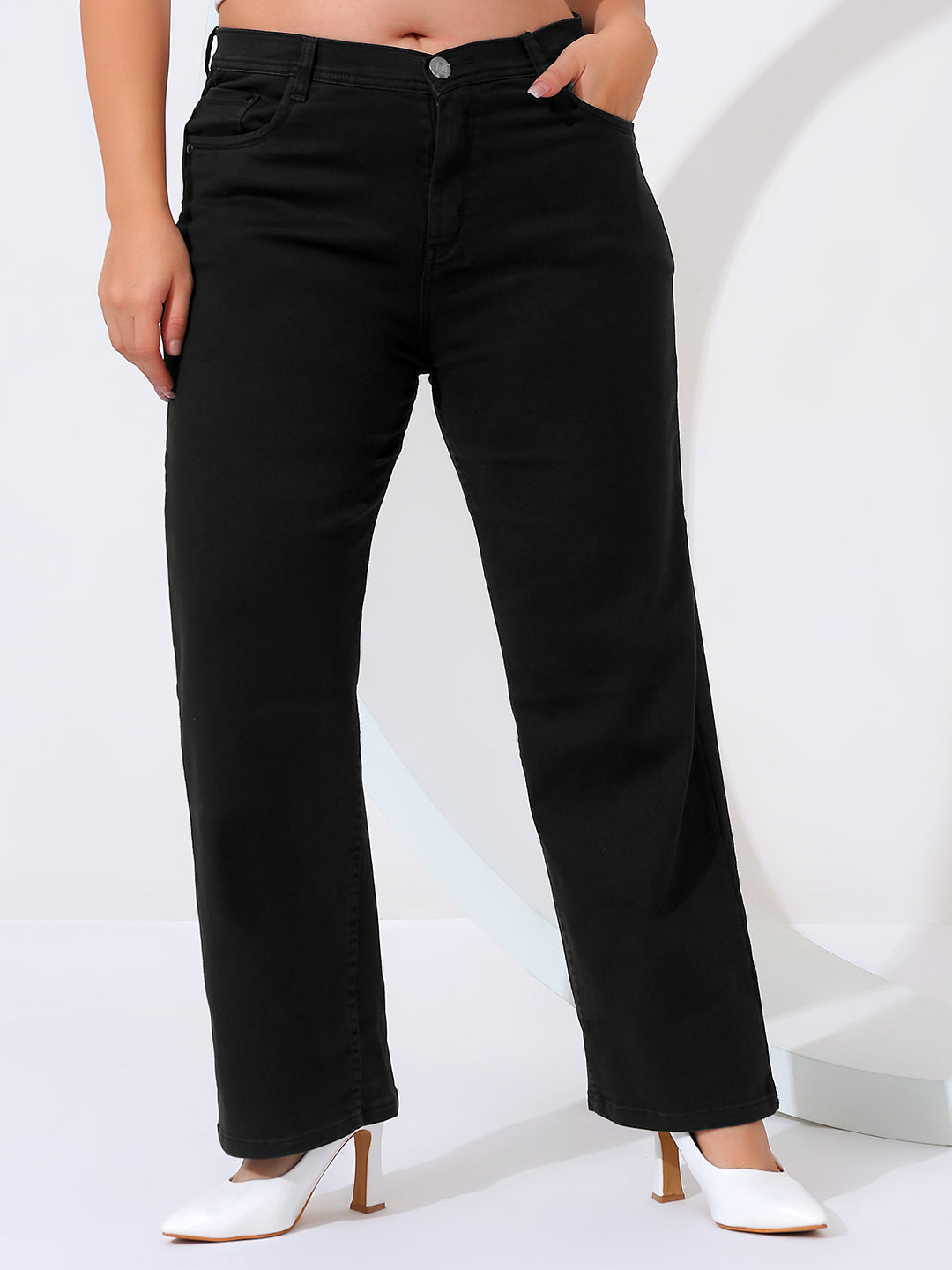 Plus size straight fit jeans satin weave