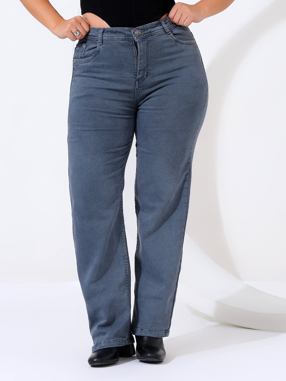 Plus size straight fit jeans knitted fabric