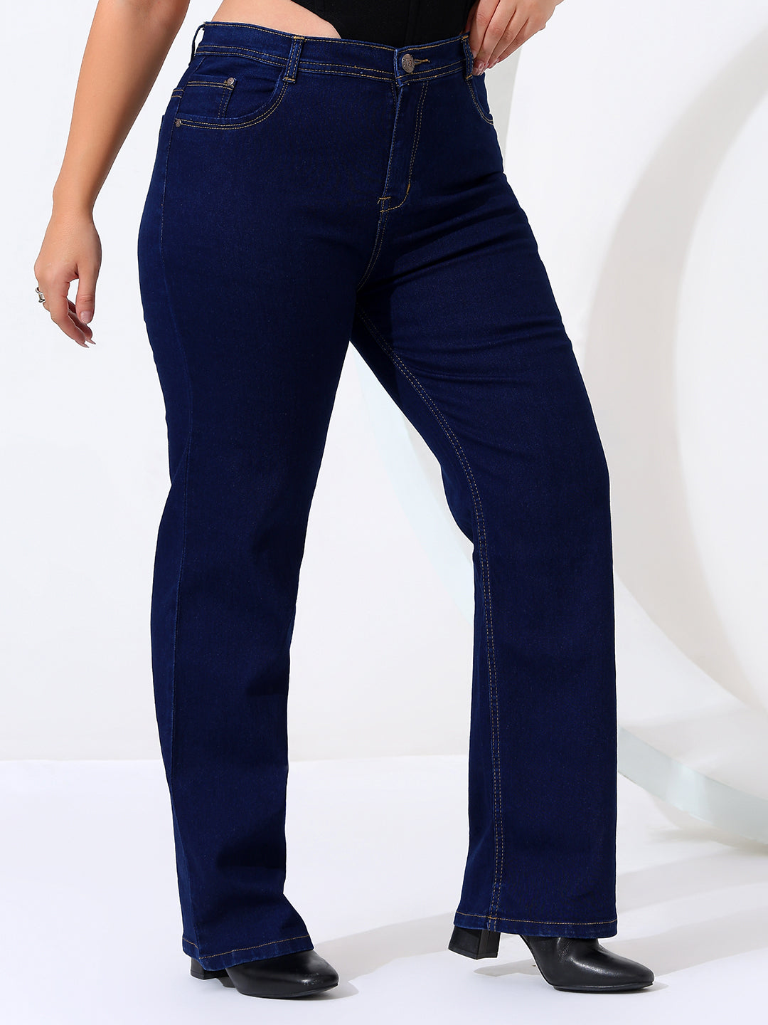 Plus size straight fit jeans satin weave