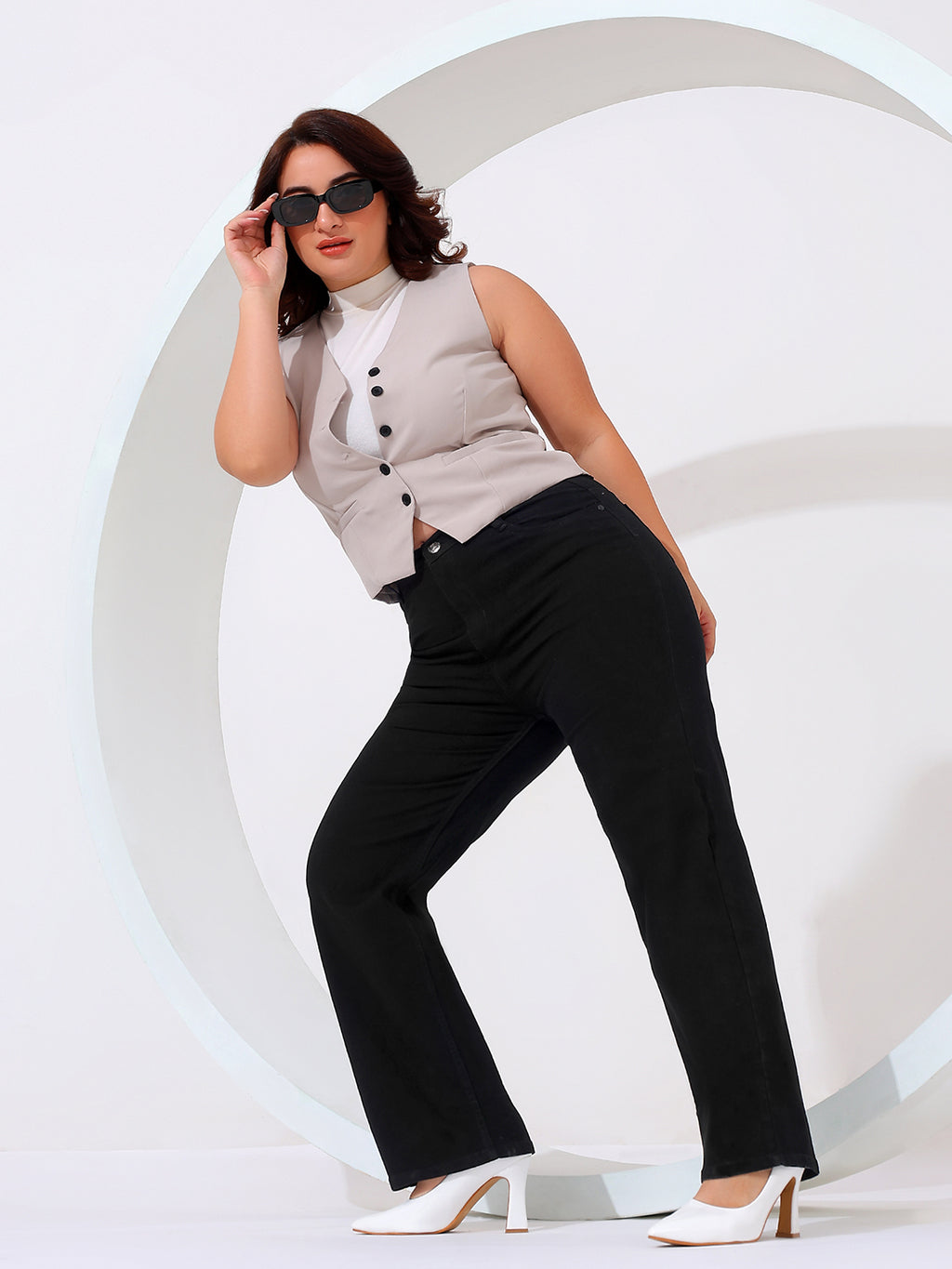 Plus size straight fit jeans knitted fabric