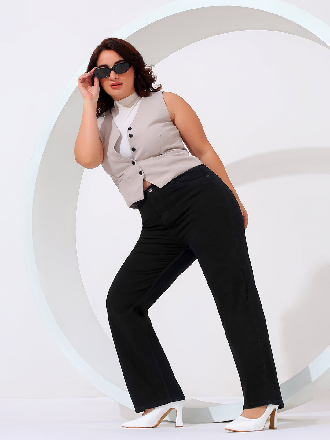 Plus size straight fit jeans knitted fabric