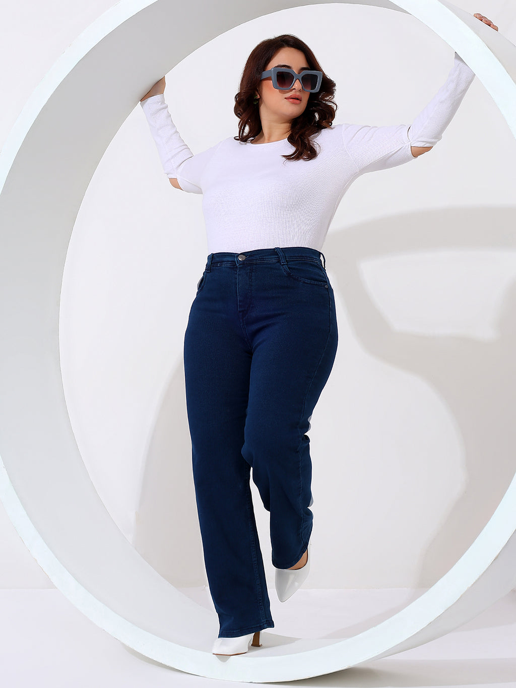 Plus size straight fit jeans knitted fabric