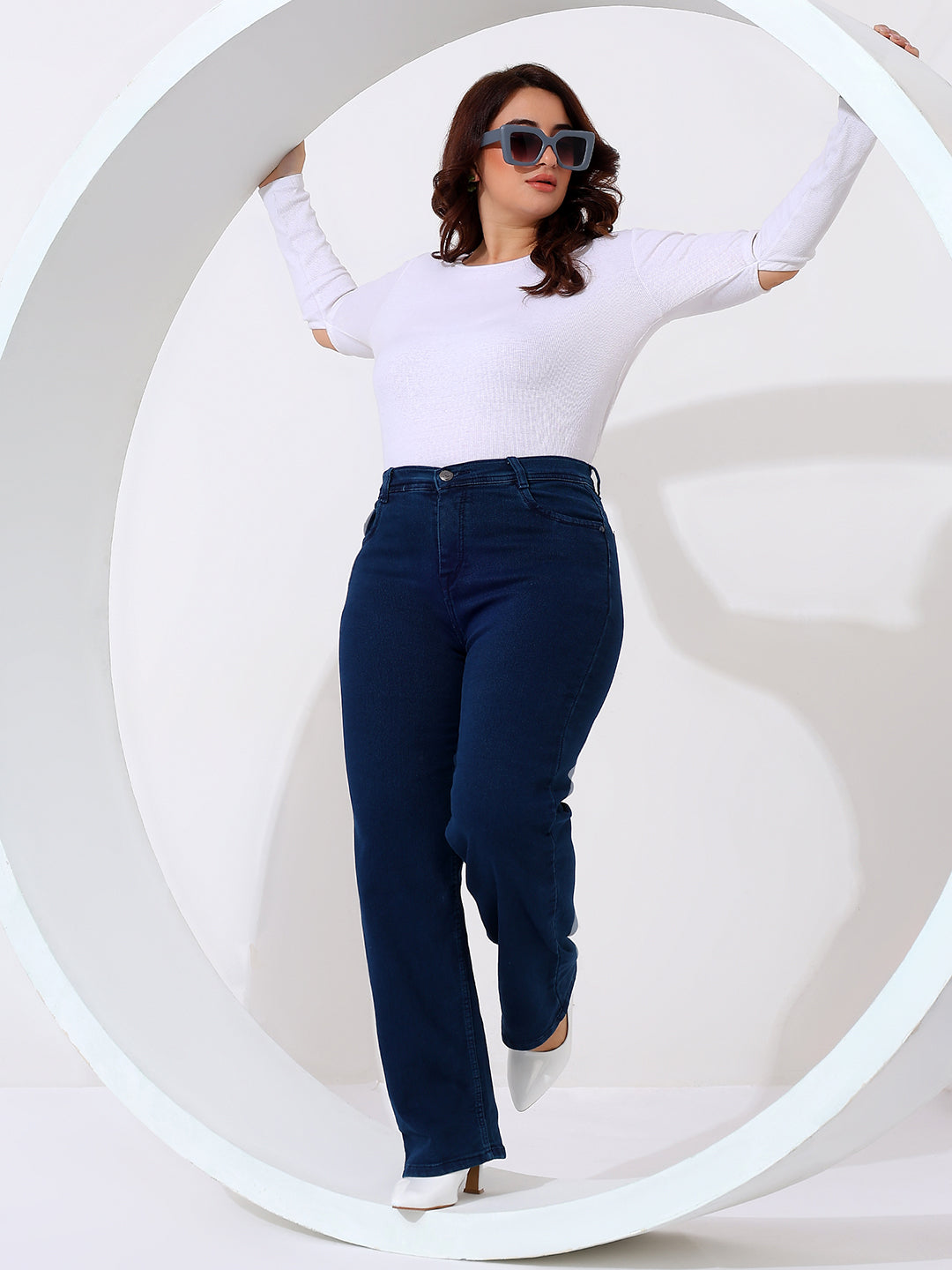 Plus size straight fit jeans knitted fabric