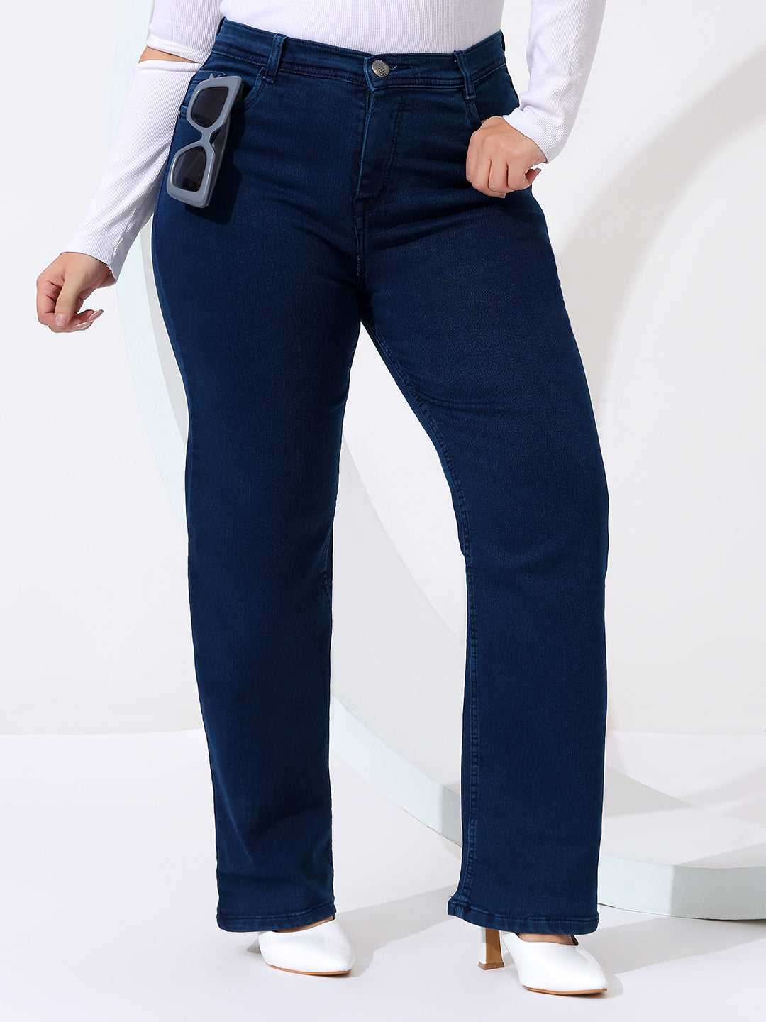 Plus size straight fit jeans knitted fabric