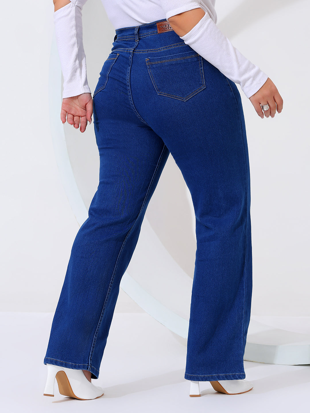 Plus size straight fit jeans satin weave