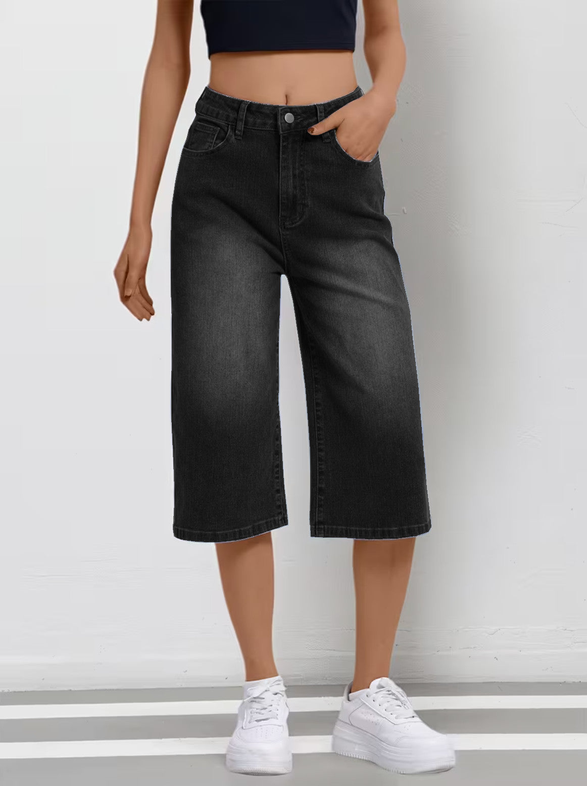 Denim Stretchable Baggy Fit Capris