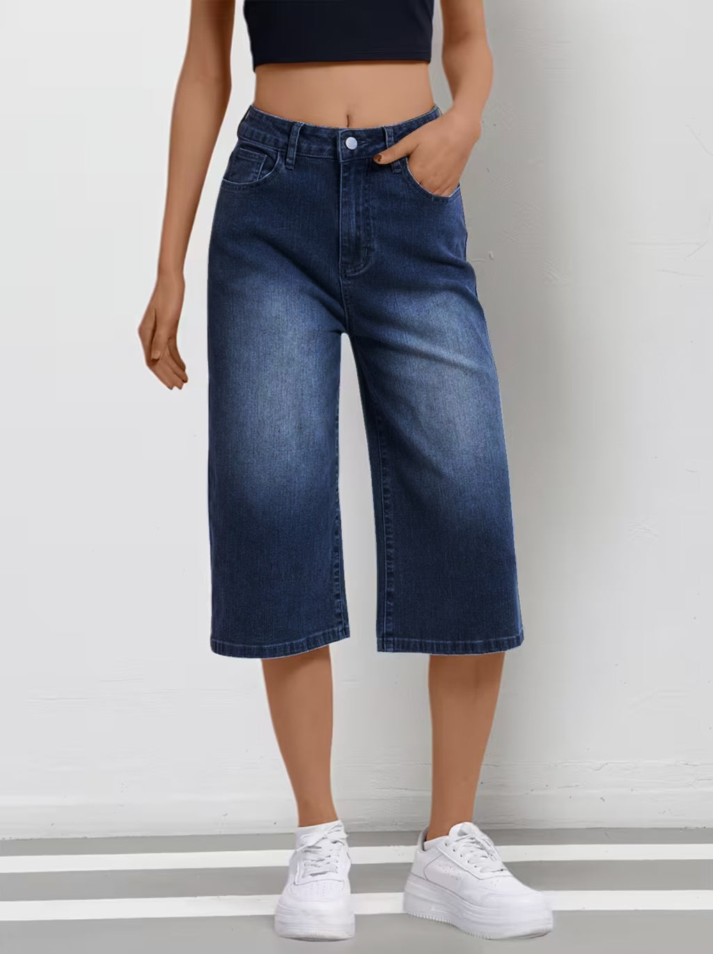 Denim Stretchable Baggy Fit Capris