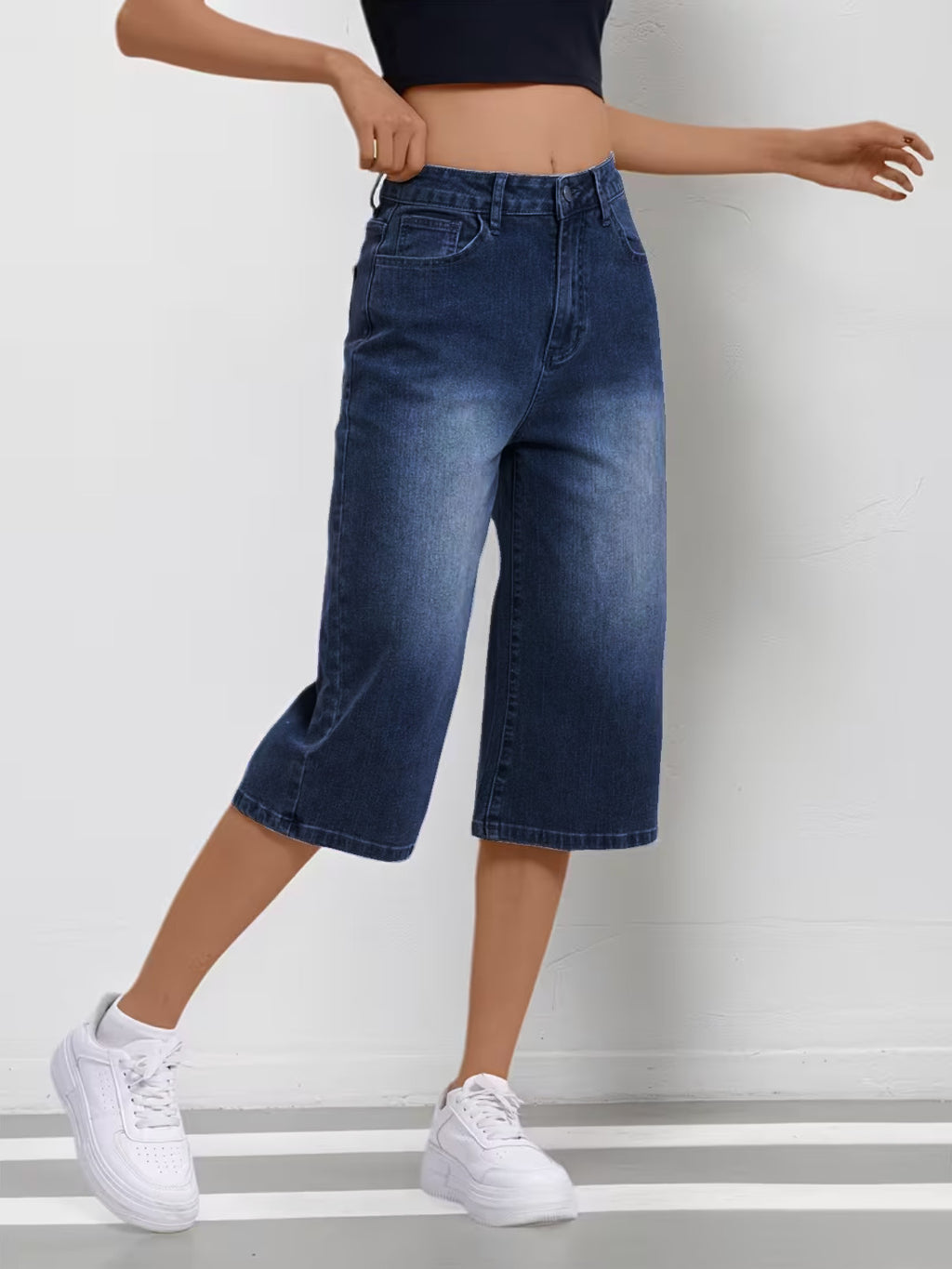 Denim Stretchable Baggy Fit Capris