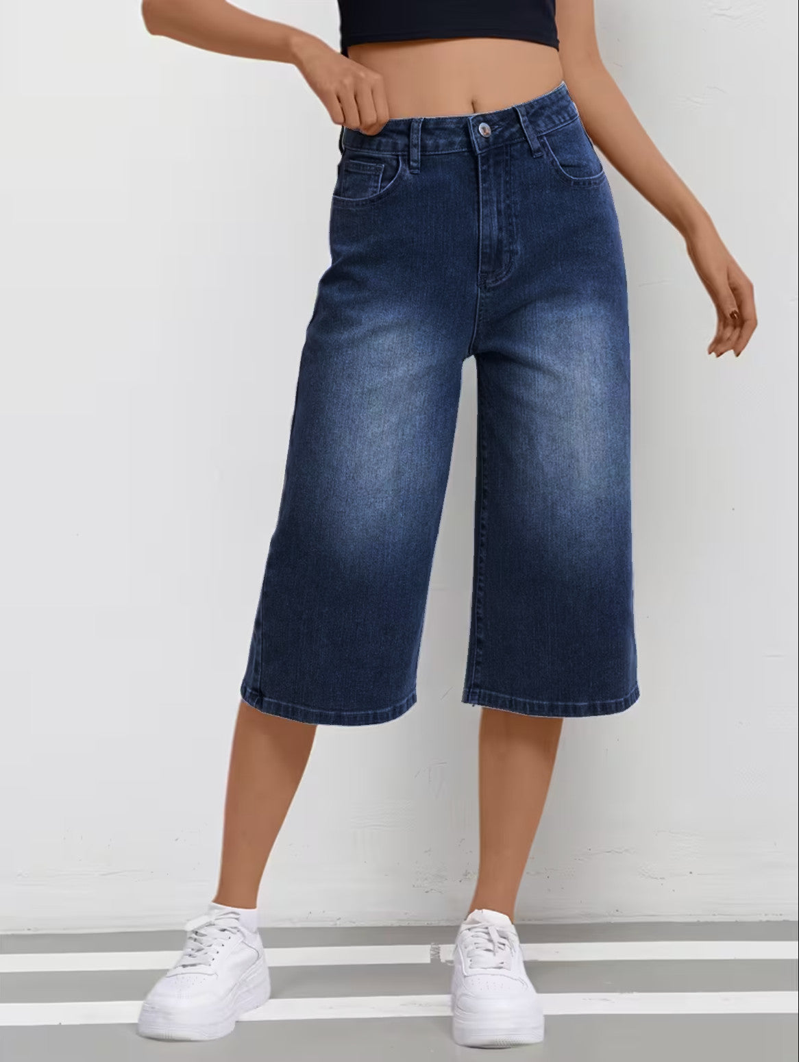 Denim Stretchable Baggy Fit Capris