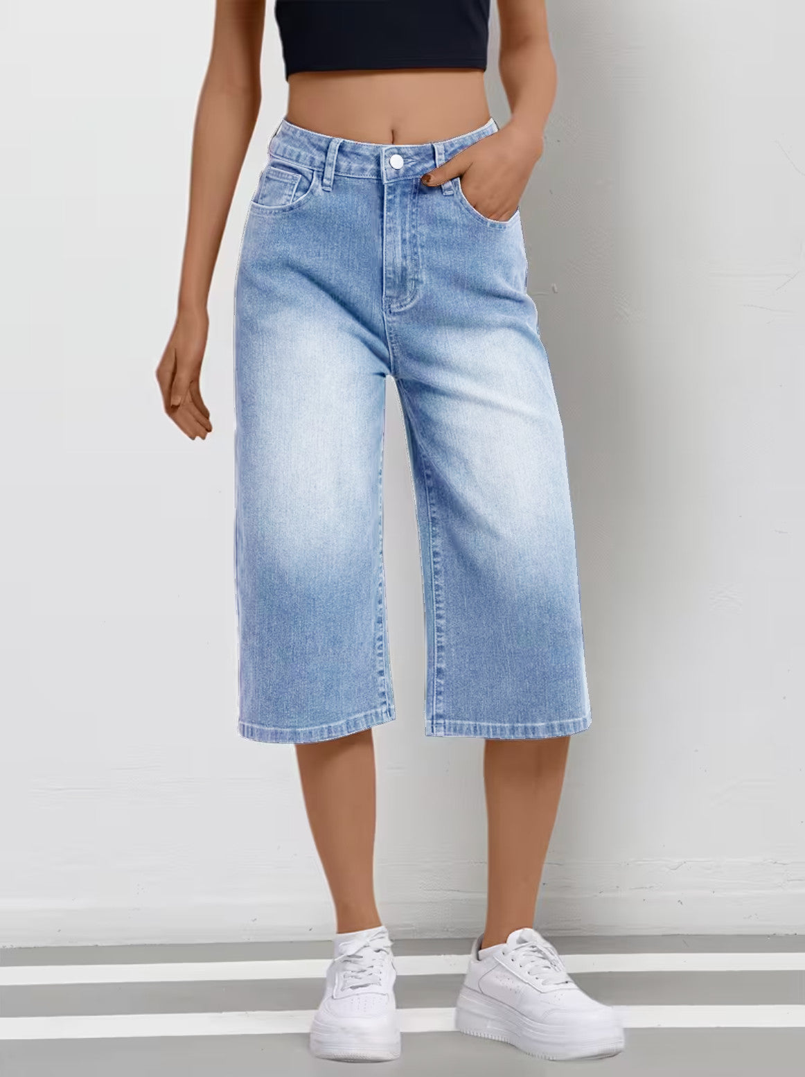 Denim Stretchable Baggy Fit Capris